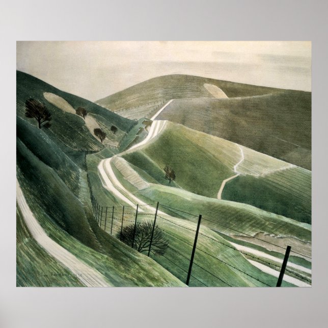 Poster Vintage Chalk Paths, Inglaterra, Retropaisagem (Frente)