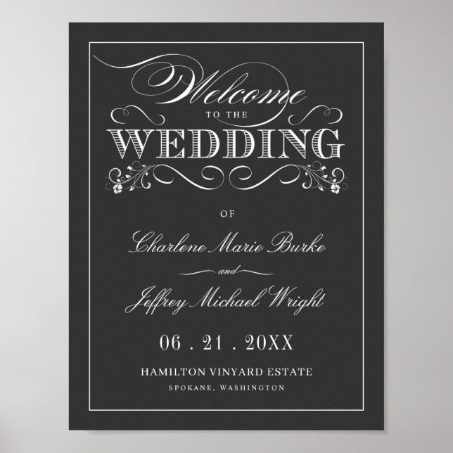 Poster Vintage Chalkboard Elegant Wedding Sign (Frente)
