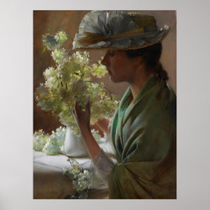Poster Vintage Charles Courtney Curran Lady com um Bouco