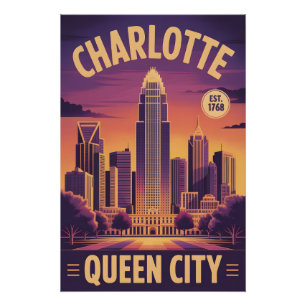 Pôster Vintage Charlotte Carolina do Norte Rainha Cidade