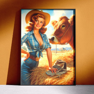 Pôster Vintage Charmosa Cowgirl Pin-up