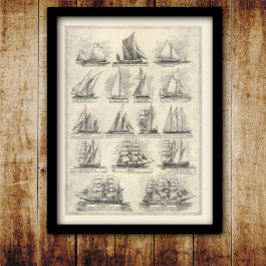 Pôster Vintage chart of sailing ships