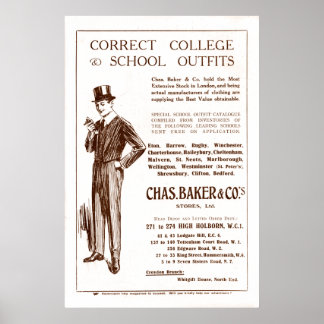 Pôster Vintage Chas Baker Clothing Ad de 1920