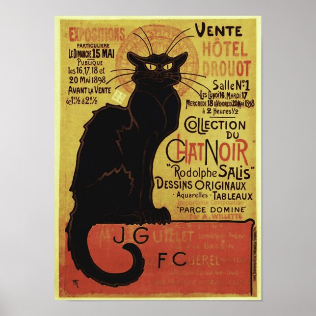 Poster Vintage Chat Noir, Vente Hôtel Drouot Steinlen (Frente)