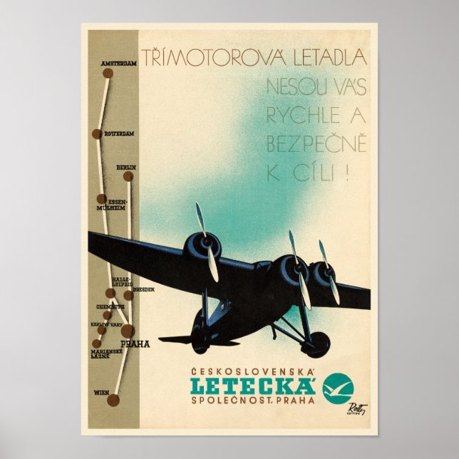 Poster vintage Checoslováquia Letecka 1932 (Frente)