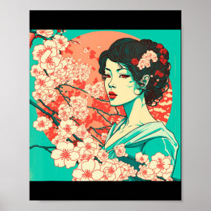 Poster Vintage Cherry Blossom Sakura Animação de Arte Jap