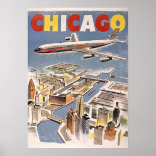 Poster Vintage Chicago EUA Air Viagem Anúncio