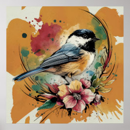 Poster Vintage Chickadee Serenade