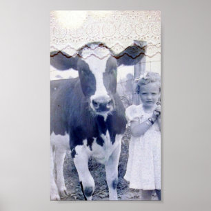Poster Vintage Child and Cow