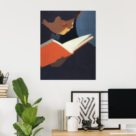 Poster Vintage Child Lendo um Livro da Biblioteca