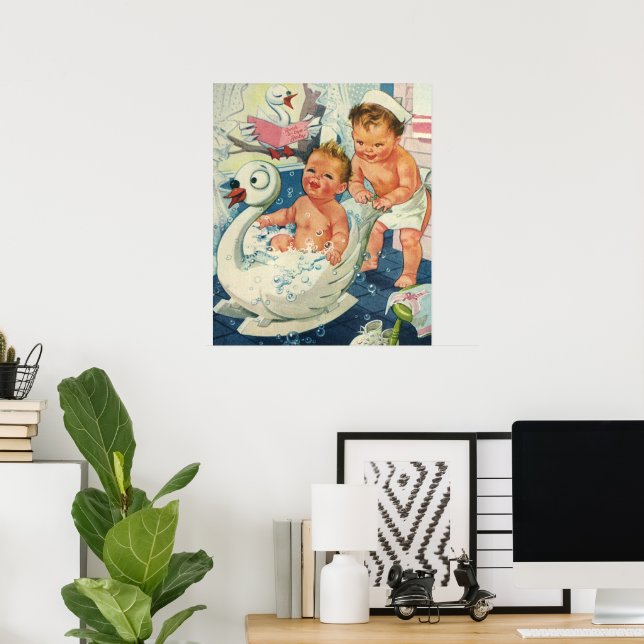 Pôster Vintage Children reproduzindo bolhas em Swan Batht (Escritório em casa)