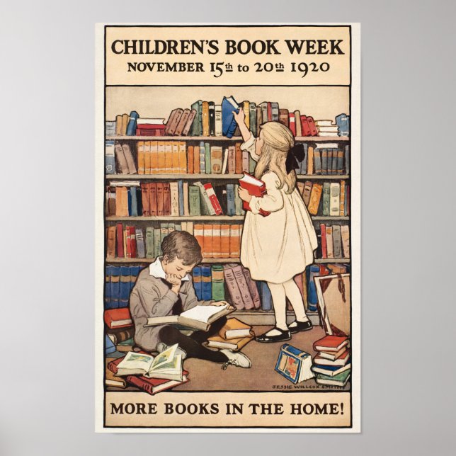 Poster Vintage Children's Book Week Library Illustration (Frente)