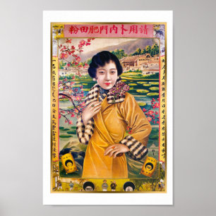 Poster Vintage Chinês Publicando Xangai Casaco Girl