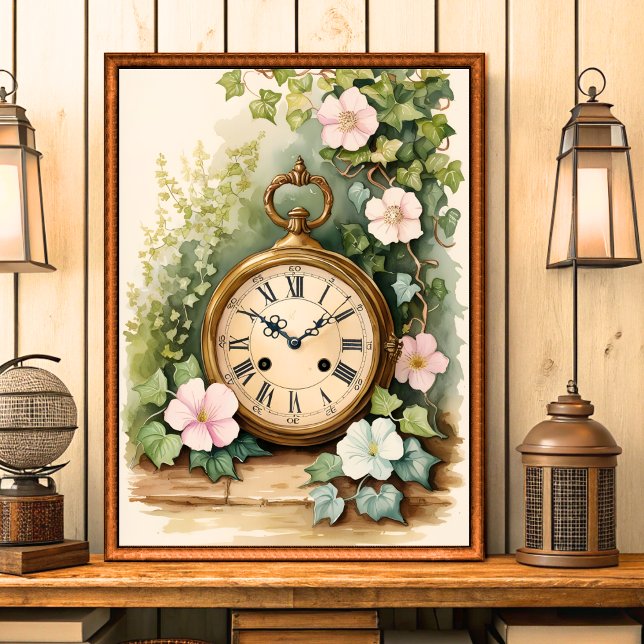 Poster Vintage Chique Garden Clock Wall Art (Criador carregado)