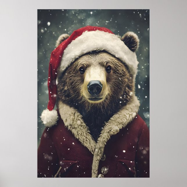 Poster Vintage Christmas Bear Print, Festive Holiday (Frente)