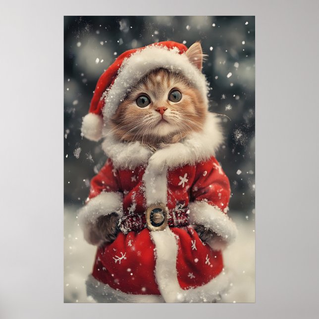 Poster Vintage Christmas Cat Print, Retro Holiday (Frente)