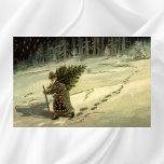 Pôster Vintage Christmas, Santa Claus Carrying a Tree<br><div class="desc">Vintage illustration antique Victorian Merry Christmas holiday design featuring an old man resembling jolly old Saint Nicholas. He is carrying a pine tree through the forest during winter leaving only footprints behind in the snow.</div>