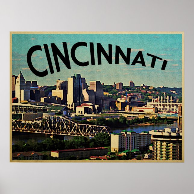 Poster Vintage Cincinnati Skyline (Frente)