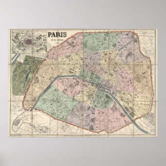 Poster Vintage City Map de Paris, França Europa