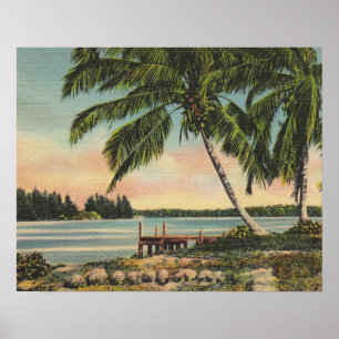 Poster Vintage Coconut Palms Tropical Breeze Sunset
