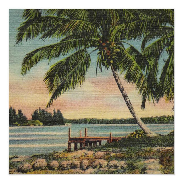 Pôster Vintage Coconut Palms Tropical Breeze Sunset (Frente)