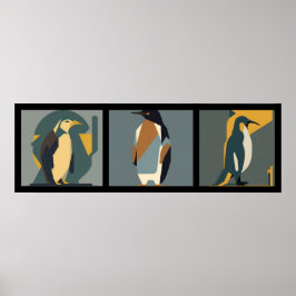 Poster vintage collage penguins 3/3 all in one