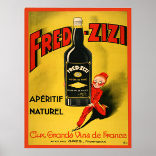 Poster vintage com publicidade em vinhos franceses