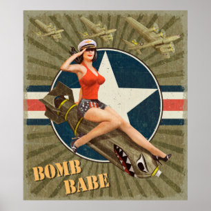 Poster vintage com uma garota de pino na bomba. ab