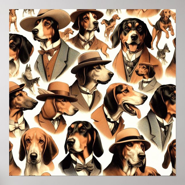 Poster Vintage Coonhound Dog Seless (Frente)
