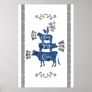 Poster Vintage Country Farmhouse Stacking Fazenda Animal