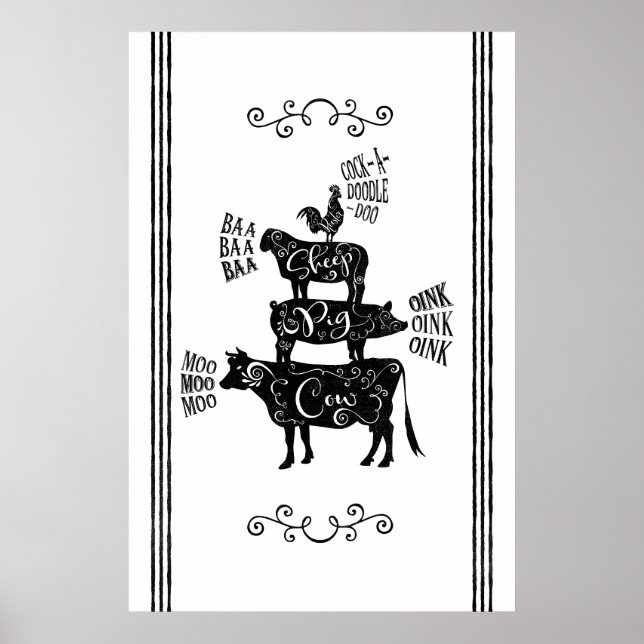 Poster Vintage Country Farmhouse Stacking Fazenda Animal (Frente)