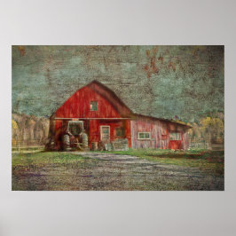 Poster Vintage Country Rustic Old Red Text Barn
