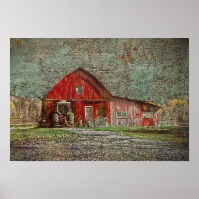 Poster Vintage Country Rustic Old Red Text Barn (Frente)