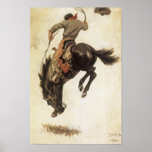 Poster Vintage Cowboy, Bronco Buster Study pelo NC Wyeth