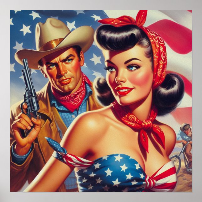 Poster Vintage Cowboy e Pin Up (Frente)