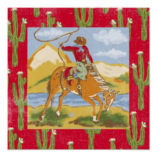 Pôster Vintage Cowboy Ocidental Rodeo Wild West (Frente)