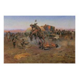 Pôster Vintage Cowboys, Camp Cook's Trouble do CM Russell