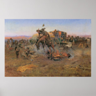Pôster Vintage Cowboys, Camp Cook's Trouble do CM Russell