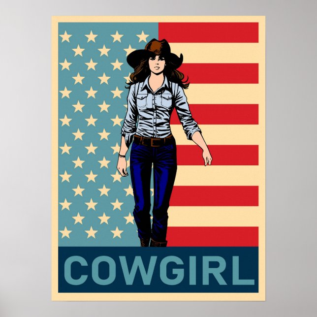 Poster Vintage Cowgirl American Flag (Frente)