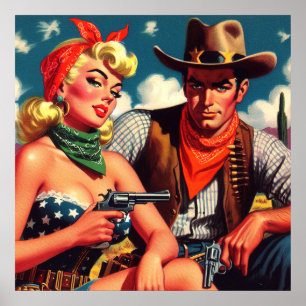 Poster Vintage Cowgirl e Cowboy