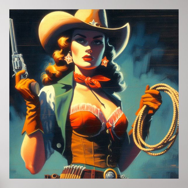 Poster Vintage Cowgirl Painting (Frente)