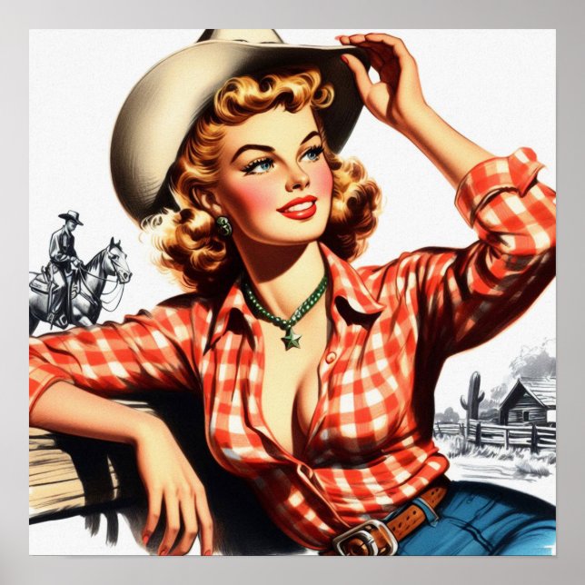 Poster Vintage Cowgirl Pin Up (Frente)