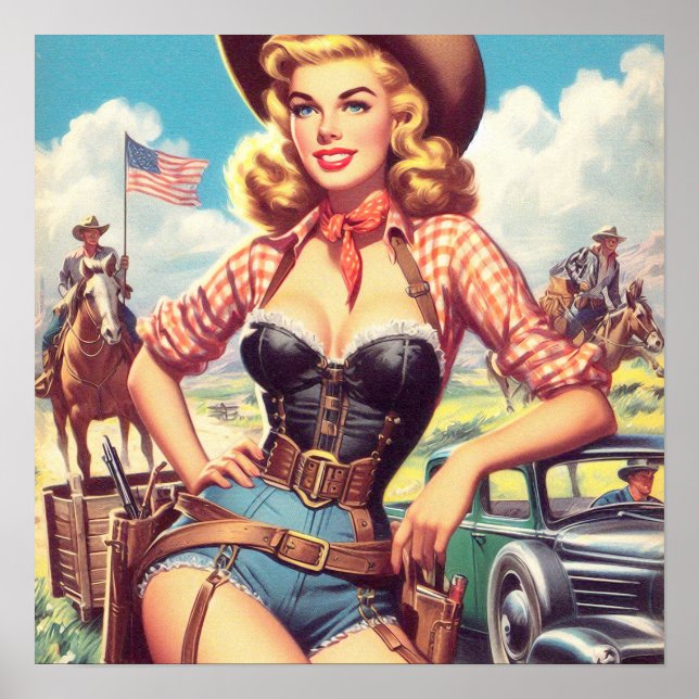 Poster Vintage Cowgirl Pin Up (Frente)