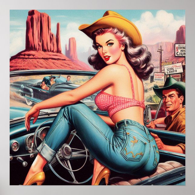 Poster Vintage Cowgirl Pin Up (Frente)