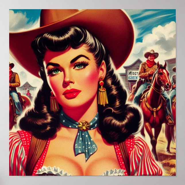 Poster Vintage Cowgirl Pin-up (Frente)