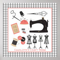 Vintage Crafty Sewing Room Sinal Personalizado