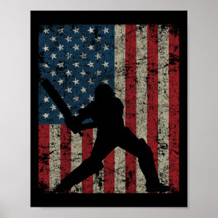 Poster Vintage Cricket American Flag 4 De Julho Patrioti