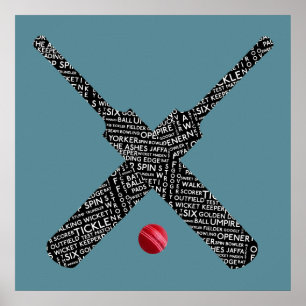 Poster vintage cricket bat and ball typography