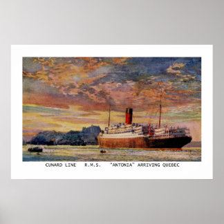 Poster Vintage Cunard RMS Antonia no Quebec