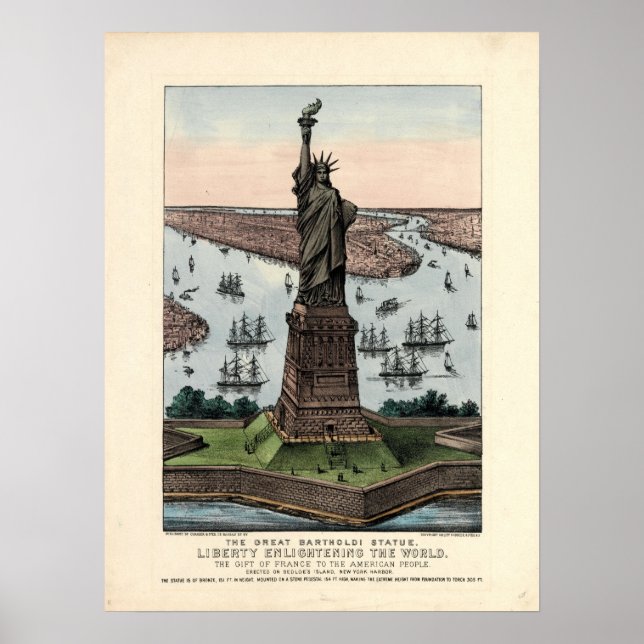 Poster Vintage Currier & Ives Estátua da Liberdade (Frente)